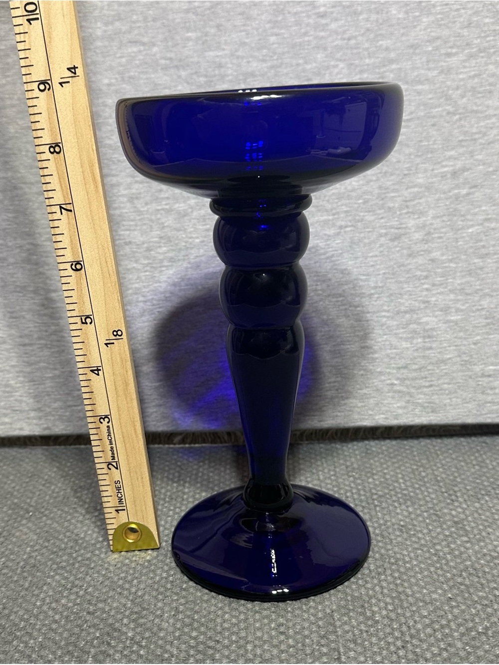 Vintage Cobalt Blue Glass Pedestal candle holder. MCM, retro, boho, farmhouse - Picture 3 of 5